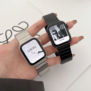 适用iwatch苹果s10表带s9精钢链式 applewatch表带 不锈钢官方同款