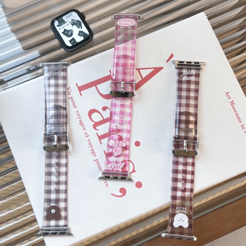 iwatch卡通格子女生小熊可爱表带