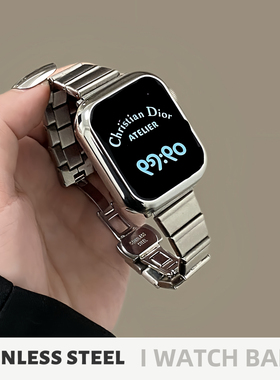 适用iwatch表带s10苹果手表女夏天金属小蛮腰applewatchs987透气