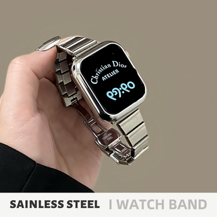 适用iwatch表带s10苹果手表女夏天金属小蛮腰applewatchs987透气