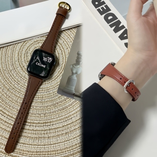 适用iwatch苹果手表带s11小蛮腰真皮s10高级感applewatch女se表带