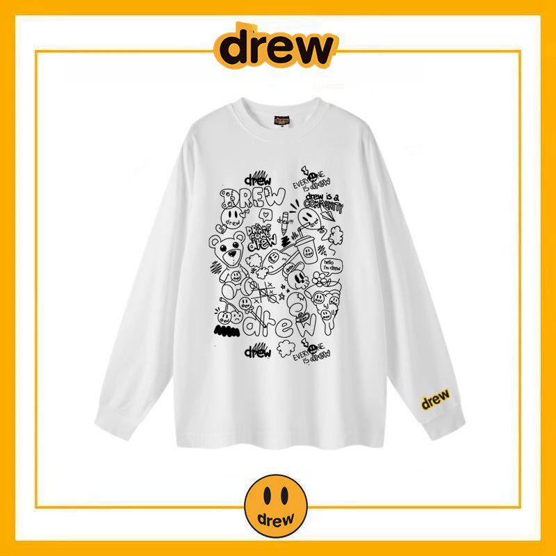 Drew笑脸涂鸦长袖T恤男图片