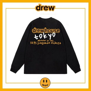 Drew字母笑脸长袖T恤男潮牌欧美高街贾斯汀比伯宽松纯棉打底衫