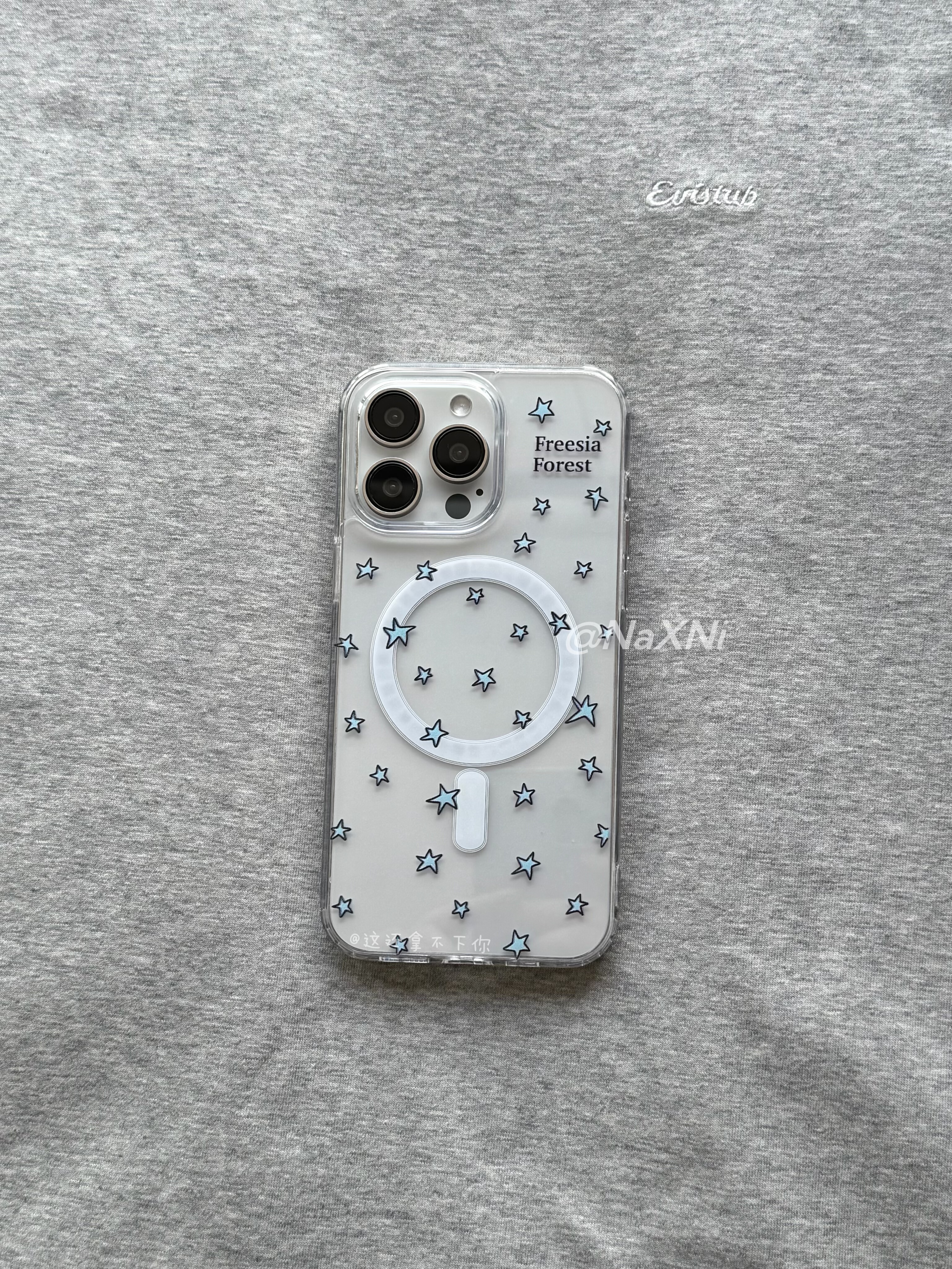 ins风满屏简约蓝色星星适用于iphone17ProMax手机壳新款15pro大孔全包磁吸保护套个性16透明磨砂硅胶软壳