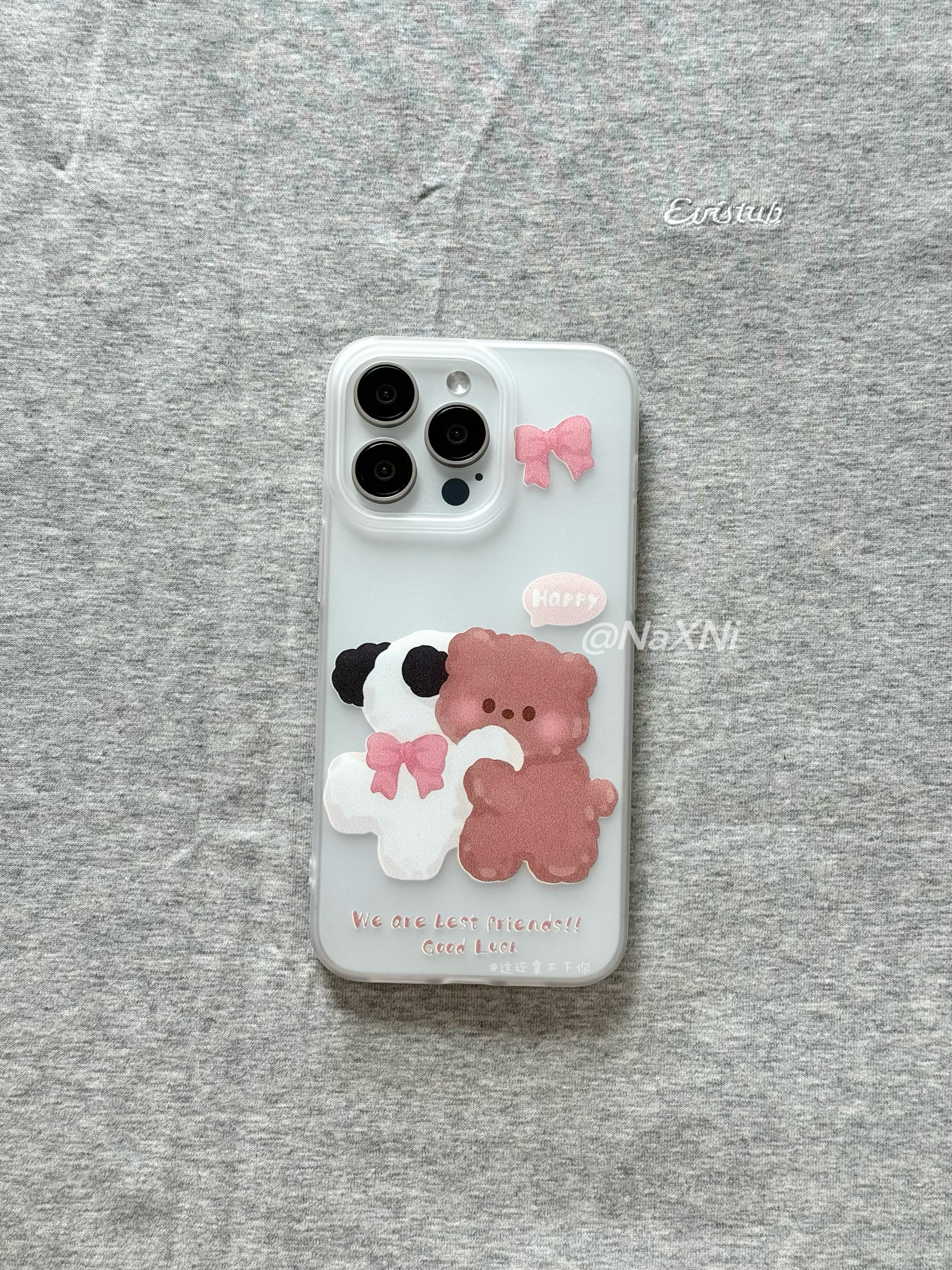 ins风蝴蝶结拥抱小熊适用于iphone16ProMax手机壳新款苹果15pro可爱大孔全包保护套少女13透明磨砂硅胶软壳