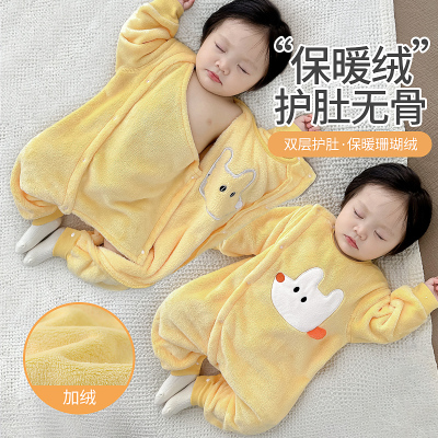 婴儿秋冬加绒保暖连体衣