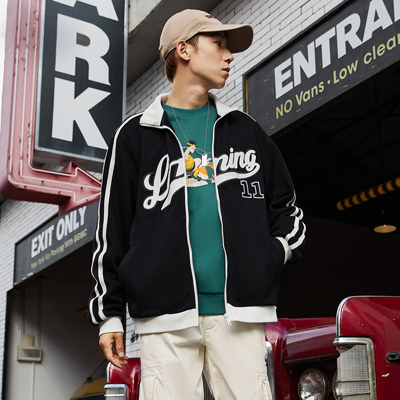 中国李宁加绒外套春秋开衫卫衣休闲立领上衣情侣款运动服 AWDSG85