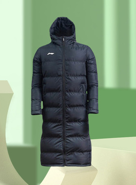 李宁棉服冬季男中长款过膝加厚保暖风外套连帽长款大衣AFMR463