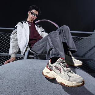 李宁正品2025新款男子复古拼接厚底耐磨潮流休闲老爹鞋AGCV355