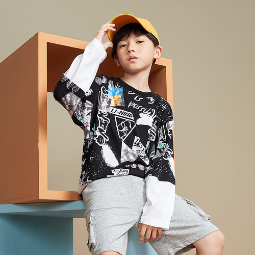 Lining/李宁正品男大童运动生活系列舒适耐洗宽松长袖T恤YHSS251