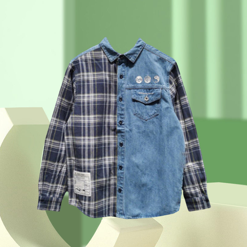 李宁正品外套新款男子时尚潮流牛仔翻领拼色宽松休闲衬衫ASHR087