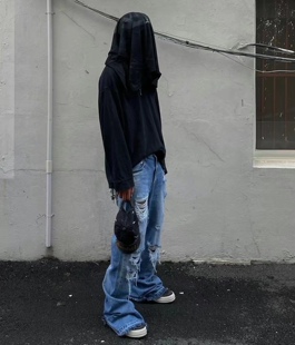 Undermycar Emo破坏猫须水洗手工牛仔裤 Far 巴家 阔腿裤 现货