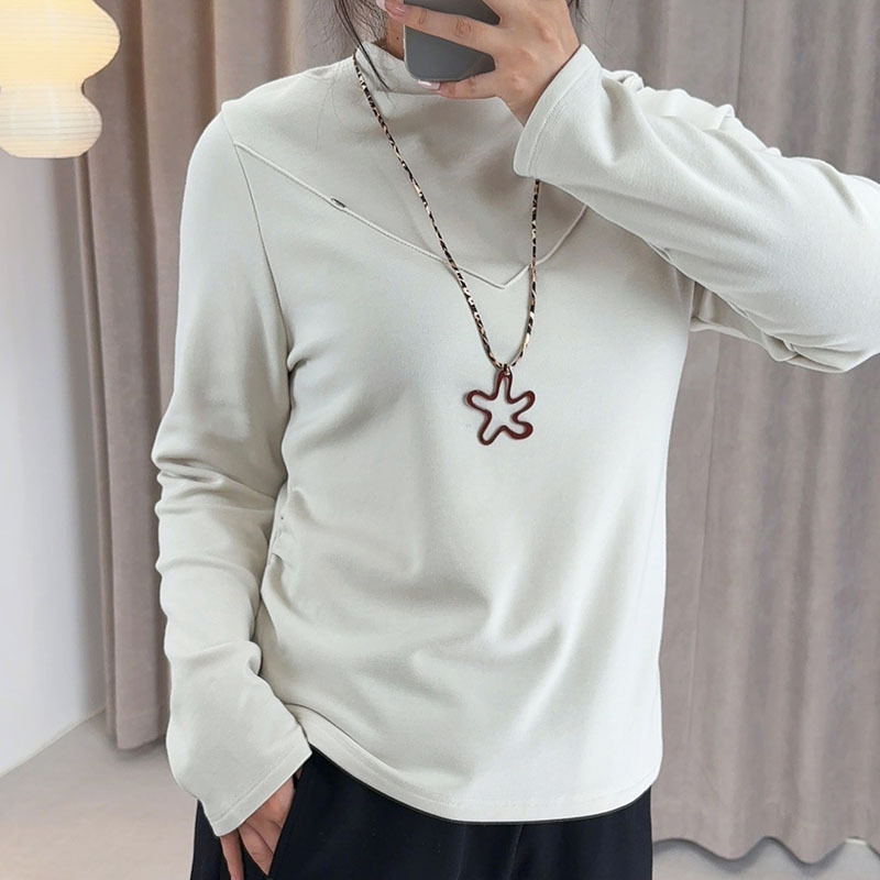 凌梦梦家2025秋天新款胖MM大码女装打底T恤时尚半高领长袖打底衫