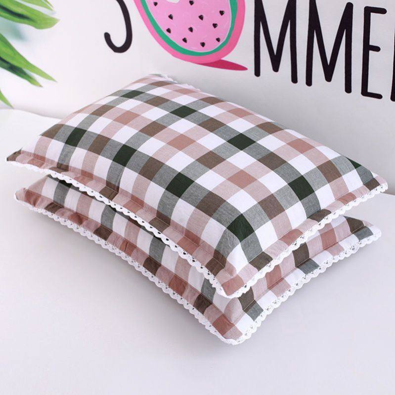 纯棉枕套简约格子水洗棉枕套一对成人情侣儿童单人宿舍韩版枕头套