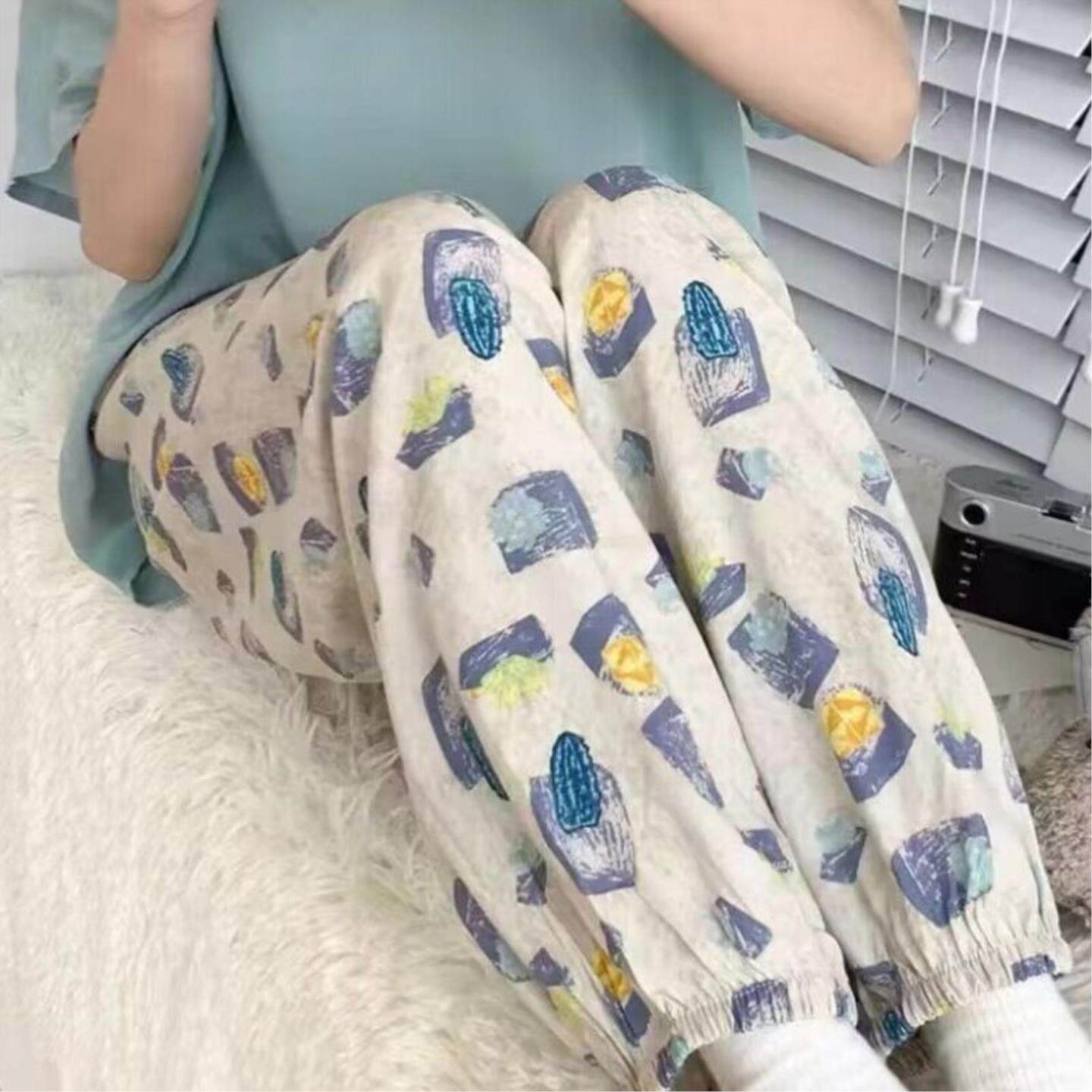 棉绸夏季女士薄款灯笼裤成人防蚊裤沙滩裤人造棉休闲宽松束脚睡裤