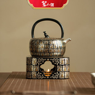 景德镇老陶泥鎏银茶壶提梁壶温茶炉一体套装 冬天喝茶必备礼盒装