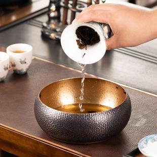 洗缸大容量茶渣缸 茶洗家用黄铜茶道古韵大号铜茶洗高档洗杯日式