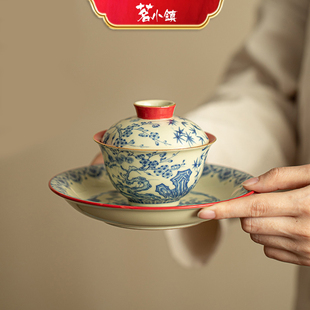 景德镇宫墙红岁寒三友盖碗三才盖碗泡茶碗大壶承陶瓷茶具功夫茶碗