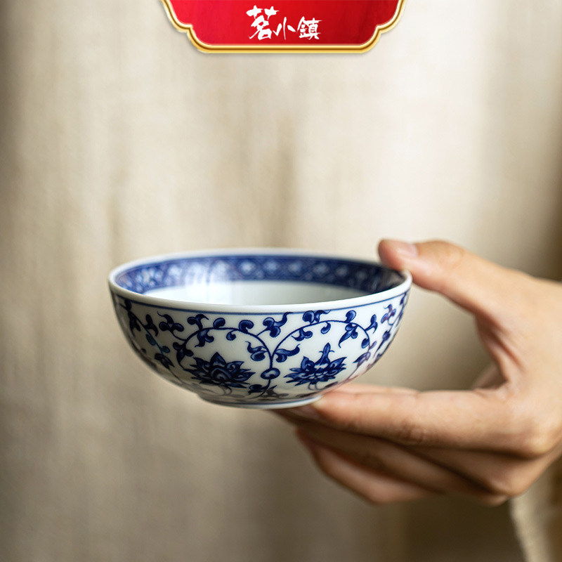 青花缠枝莲大容量陶瓷主人杯