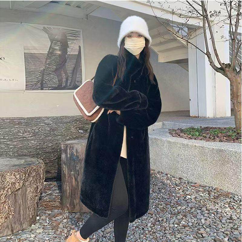 2024新款仿水貂皮草外套女中长款韩版休闲女装皮毛一体女冬季保暖
