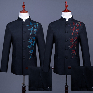 演出服男舞台装中山装男合唱中式主持人歌手舞台表演服装年会礼服