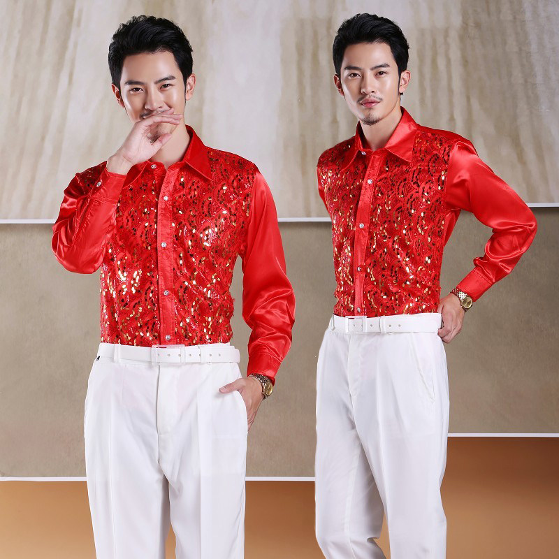 2019男士长袖演出衬衫大合唱舞台衣服司仪主持衬衣套装礼服衬衫