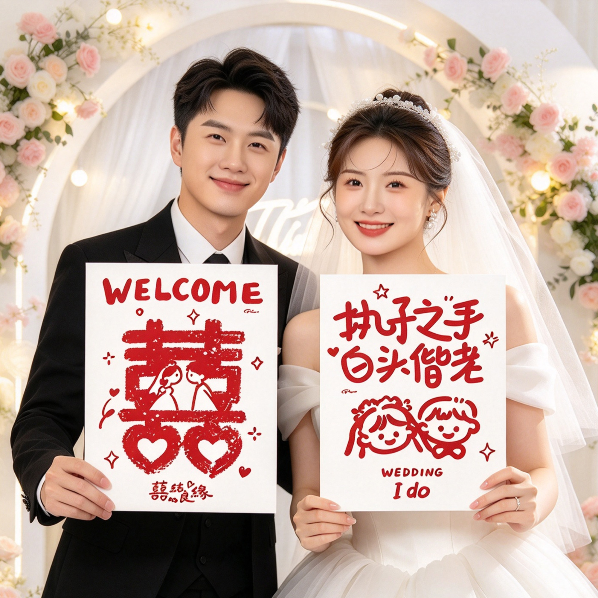可爱简笔画结婚新婚贺卡婚礼仪式