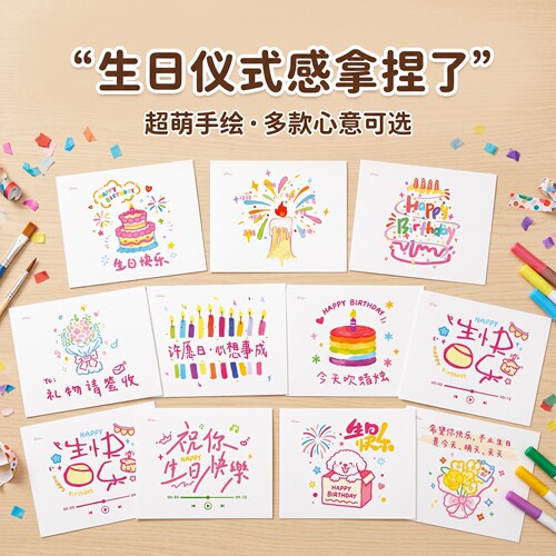 新款生日快乐贺卡祝你生日快乐花店鲜花礼盒装饰卡通生日快乐卡片