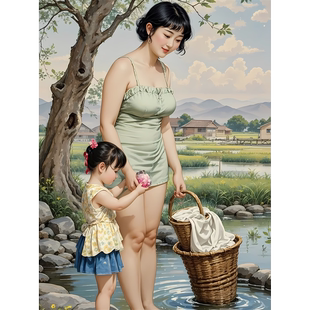 河边洗衣服的美丽农妇海报卧室宿舍出租房墙面美女装饰贴画防水