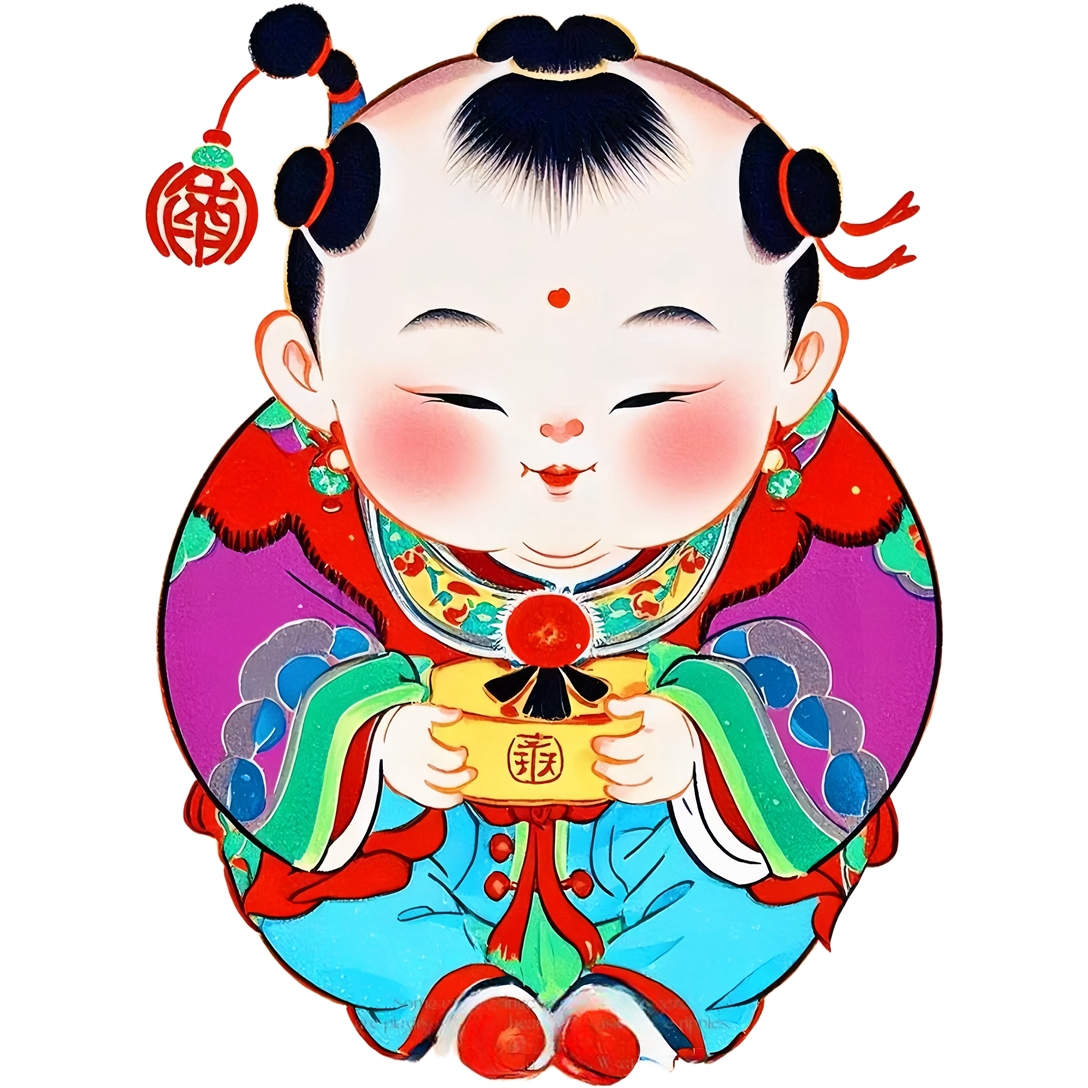 中式胖福娃贴纸自贴卧室客厅玄关墙面走廊门窗装饰室内自粘防水,家居饰品,软装墙贴,淘宝优惠券,粉丝福利购,淘宝优惠卷