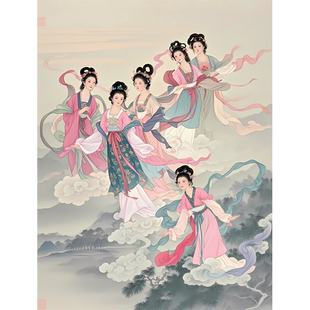 超美仙女贴画客厅卧室书房室内墙面古风神仙海报七仙女贴纸防水