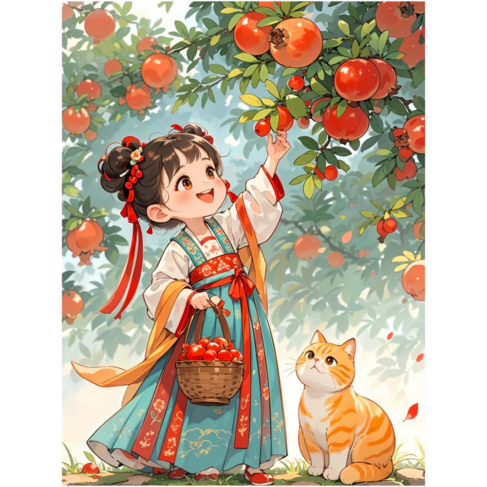 可爱柿子猫咪小女孩装饰海报客厅卧室宿舍墙面自粘贴壁纸贴画防水图片
