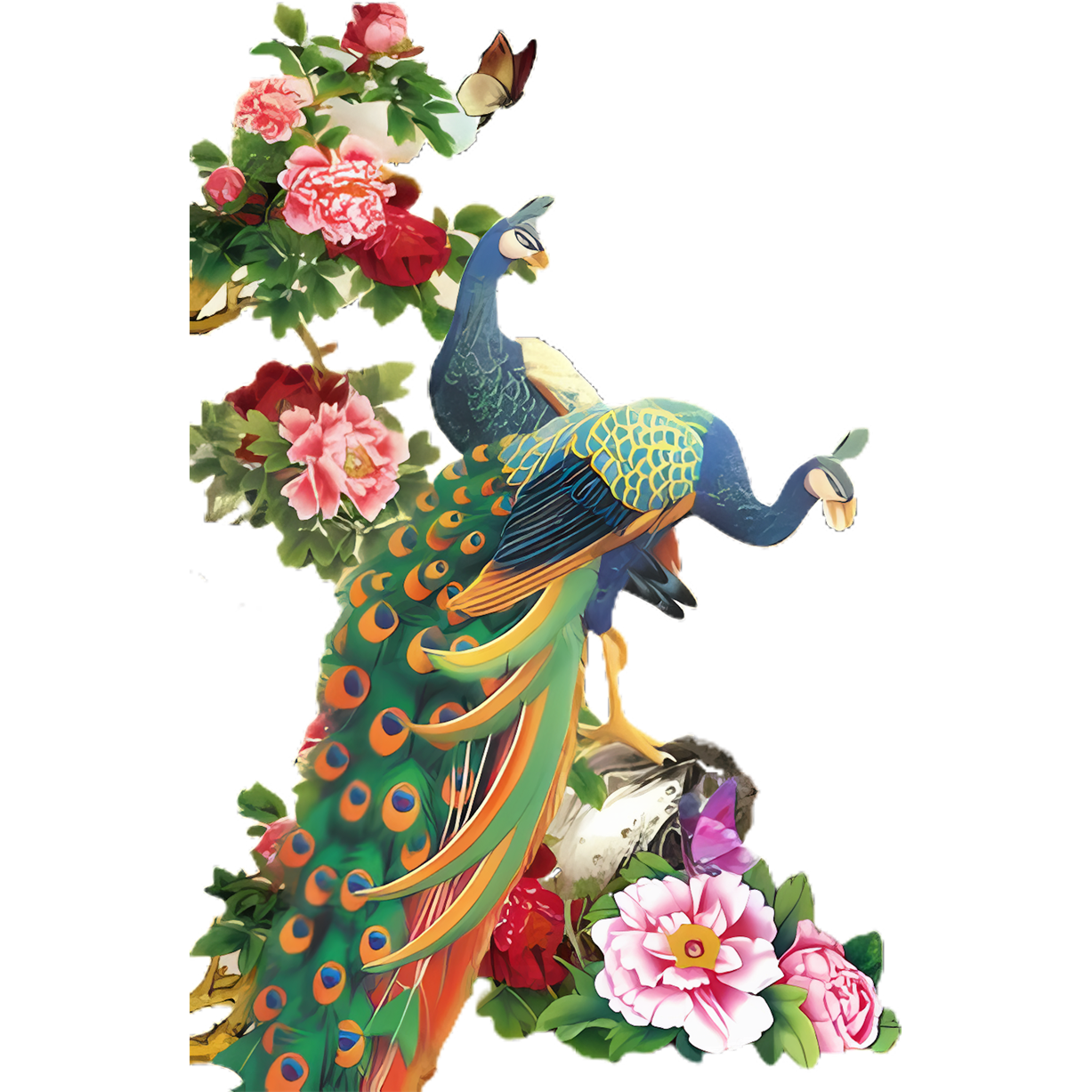 创意国风孔雀牡丹花贴纸客厅卧室浴室墙面装饰遮瑕丑贴画防水自粘图片
