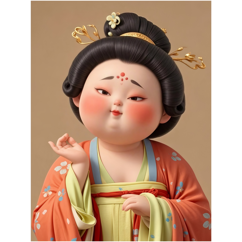 可爱唐朝卡通小胖仕女装饰海报客厅卧室宿舍墙遮瑕贴画壁纸自粘贴