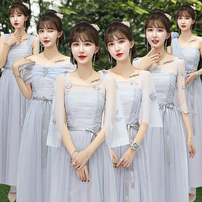 11月20日最新优惠婉主角伴娘礼服女2019新款姐妹团气质显瘦一字肩仙气主持晚礼服