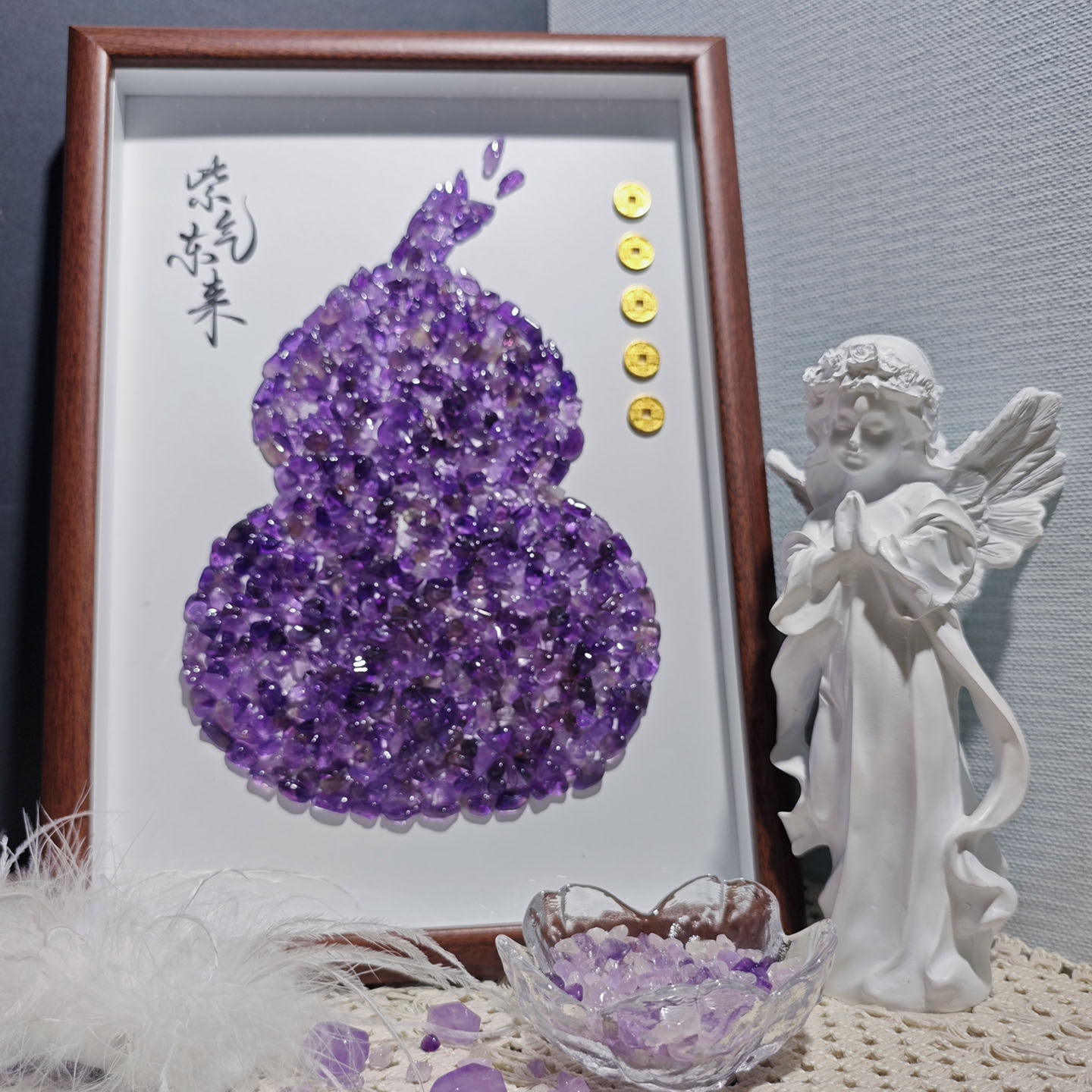 紫气东来天然紫水晶葫芦挂画摆件 招财旺运玄关画 手工镶嵌装饰画,家居饰品,桌面摆件,淘宝优惠券,粉丝福利购,淘宝优惠卷