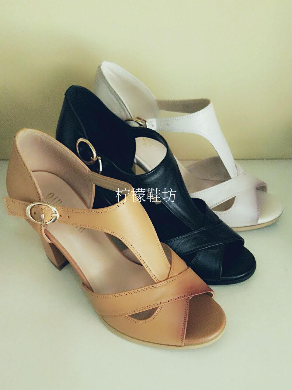 千佰莉清仓专柜正品凉鞋鱼嘴鞋高跟牛皮一字式扣带女鞋72l2811