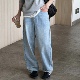休闲痞帅水洗复古浅蓝色牛仔裤 美式 男直筒宽松百搭 秋季 王几又