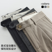 男士 秋冬季 四面弹力商务通勤裤 垂感抗皱加绒休闲西裤 子男直筒长裤