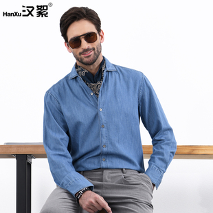 秋季 男款 绅士通勤复古休闲衬衣 衬衫 汉絮英伦风温莎领棉麻牛仔长袖
