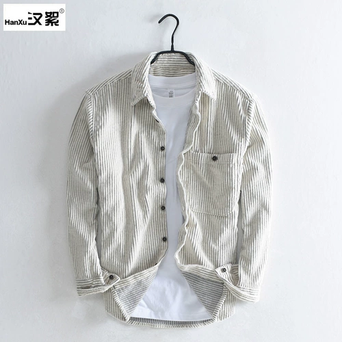 汉絮 Двухцветная демисезонная ретро вельветовая рубашка для отдыха, свободный крой