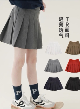 女大童春秋英伦学院风百褶裙百搭舒适A字裙显瘦胖童西装TR半身裙9