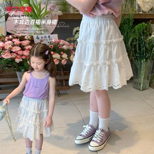 童装 宝宝蕾丝蛋糕裙子 2024新款 女童半身裙儿童短裙白色防走光夏季