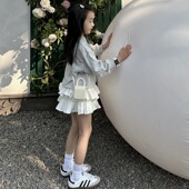 女童蓬蓬半身裙春秋女孩表演出时髦百褶裙蛋糕防走光裤 白色短裙子