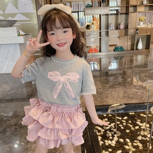 女童夏裙2026儿童时尚少女心粉色蛋糕裙可爱女孩蓬蓬荷叶边蛋糕裙