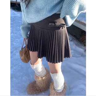 灰色百褶裙女童装秋冬伯克利裙子小女孩A字短裙高腰毛呢半身裙裤5