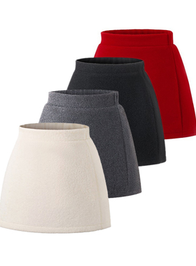 秋冬装女童红色新年毛呢半身裙法式高腰洋气儿童a字包臀加绒短裙9