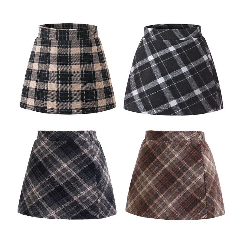 儿童春秋冬洋气高腰半身裙2025女童黑色毛呢格子包臀女孩加绒短裙