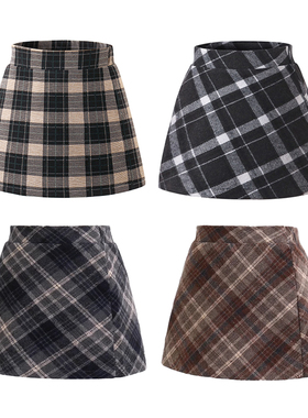 儿童春秋冬洋气高腰半身裙2025女童黑色毛呢格子包臀女孩加绒短裙