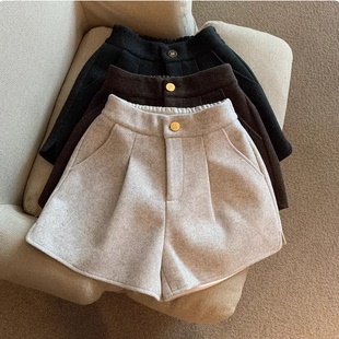 女童毛呢短裤新款洋气中大童宝宝儿童打底裤子秋冬外穿女孩靴裤潮